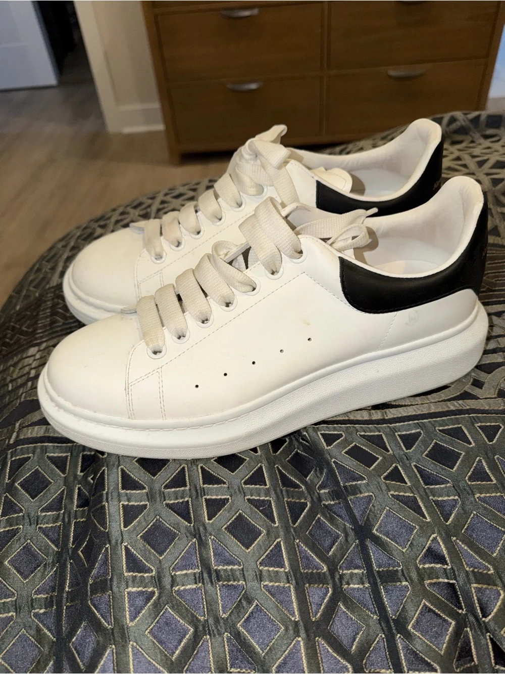 Alexander McQueen White Leather Sneakers with Black Heel Tab
